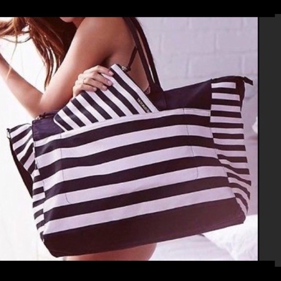 Victoria's Secret Handbags - NEW 2 bags Victoria secret striped duffel & pouch